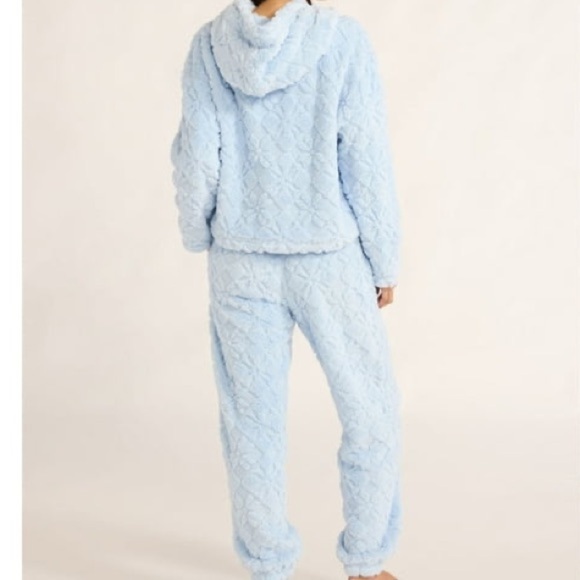 Joyspun Cozy Blue Textured Plush Pajama Lounge Set Cropped Hoodie & Joggers Sz S - Picture 2 of 14